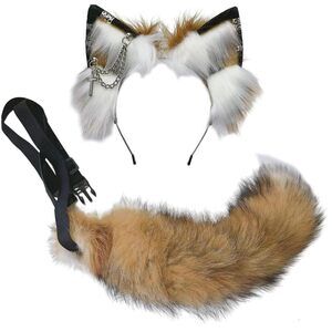 4289 Wolf Ears Tail Set Fox Wolf Headbands Clips Fluffy Cosplay